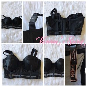 36DD Black Quilted Satin Long-Line Balconette Bra